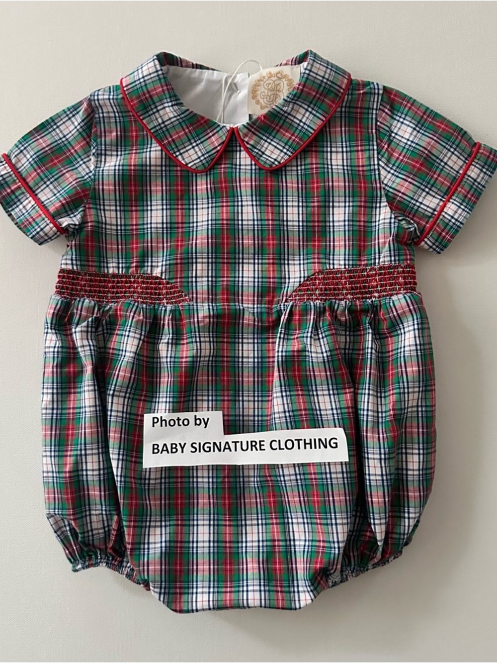 The Beaufort Bonnet Company 2T Red Green Plaid Bubble Romper Christmas Smocked
